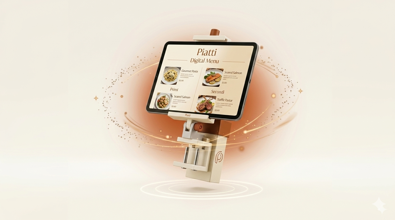 Soporte para tablet Piatti con menú digital — Pedidos directos desde la mesa